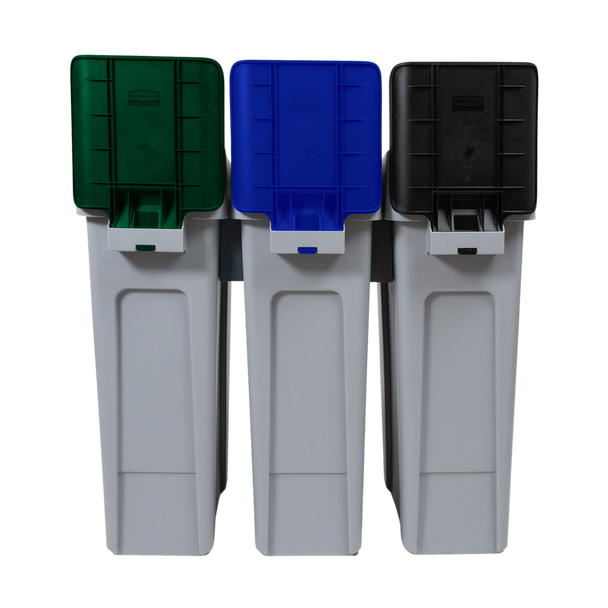 Rubbermaid 2057606 - Slim Jim 3-Stream Recycling Station Bundle - Landfill/Paper/Mixed Recyclin