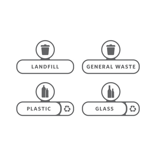 Rubbermaid Slim Jim Recycling Station Billboard Stickers - Landfill, General Waste, Plastic and Glass