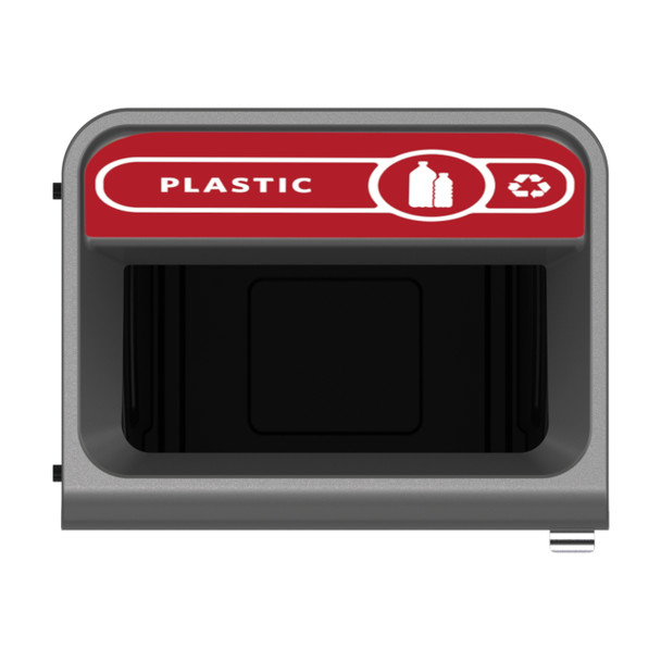 2154759 - Rubbermaid Configure Container with Plastic Recycling Label - 125 Ltr - Red - Overhead Showing Label & Aperture