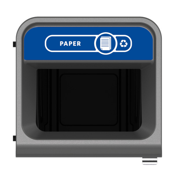 2154753 - Rubbermaid Configure Container with Paper Recycling Label - 87 Ltr - Blue - Overhead Showing Label & Aperture