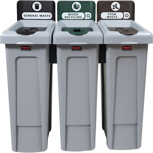 Rubbermaid Slim Jim 3-Stream Recycling Station Bundle - General Waste/Mixed Recycling/Food Waste