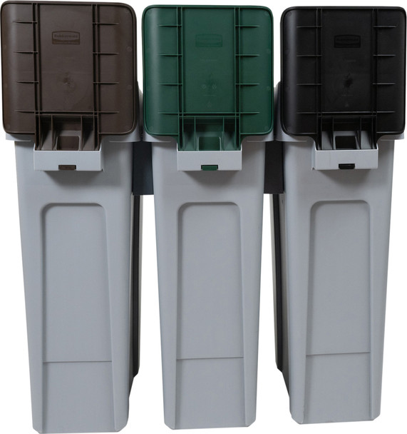 Rubbermaid Slim Jim 3-Stream Recycling Station Bundle - General Waste/Mixed Recycling/Food Waste