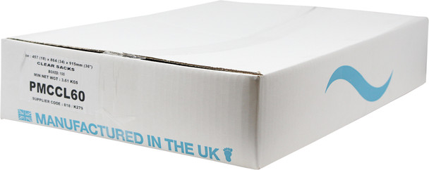 PMCCL60 - Bin Liners - 60 Ltr - Pack of 100 - Clear