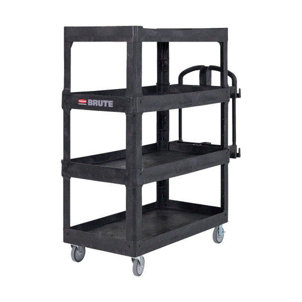 2128657 - Rubbermaid BRUTE Heavy-Duty Ergo Utility Cart - 4-Shelf - Black