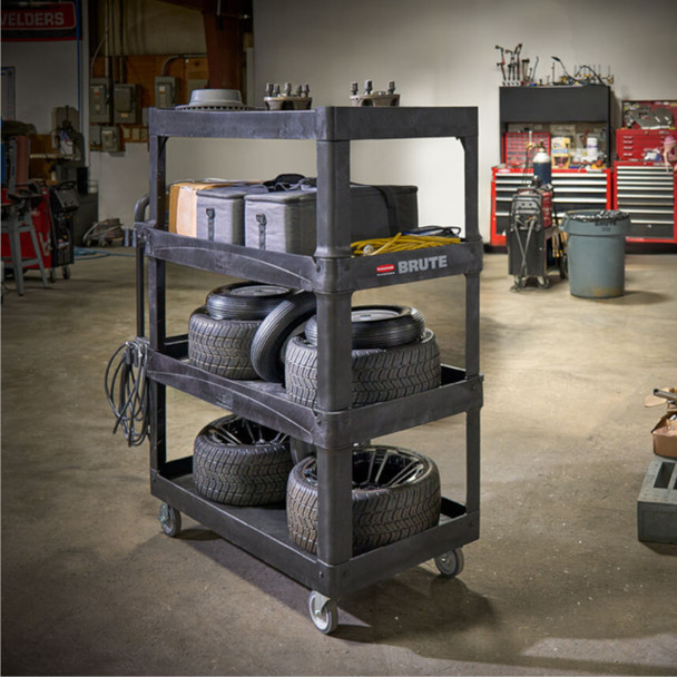 2128657 - Rubbermaid BRUTE Heavy-Duty Ergo Utility Cart - 4-Shelf - Black - Loaded with Tyres & Tools