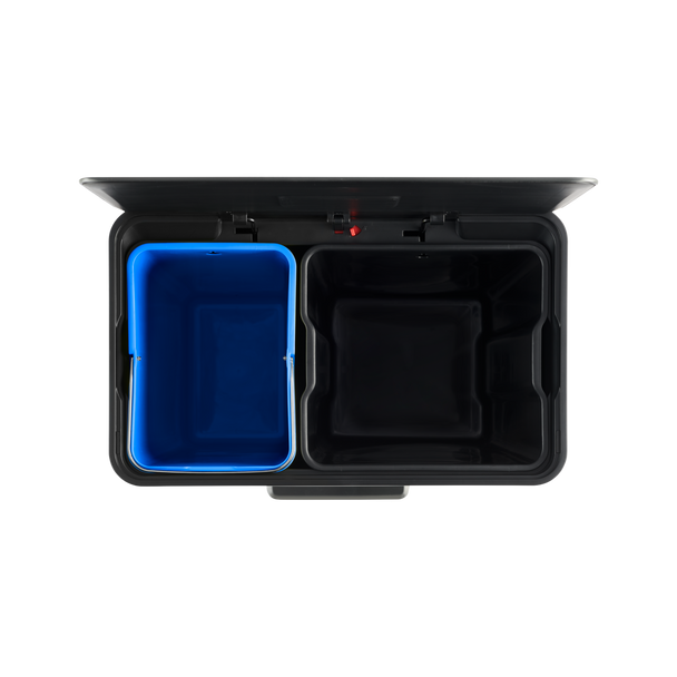 Overhead with Lid Open Showing Removable Blue & Black Removable Buckets