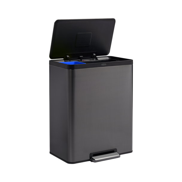 Rubbermaid Elite Dual Stream Pedal Bin Angled Left with Lid Open