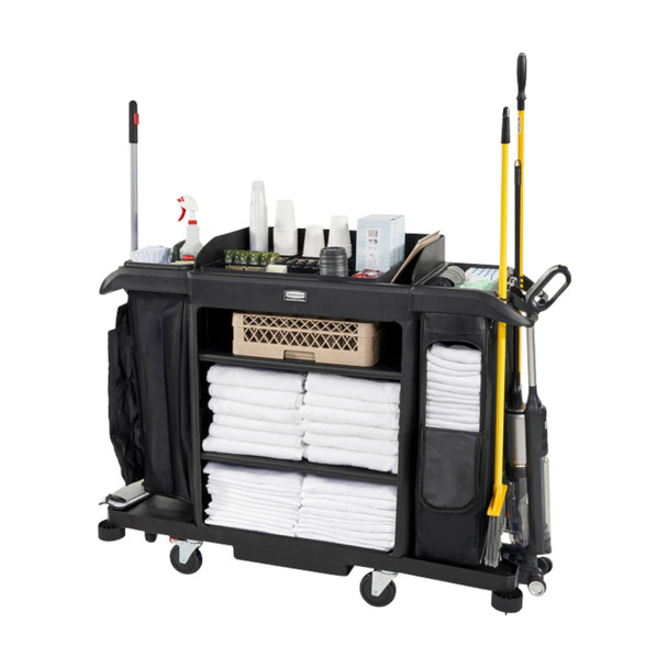 Rubbermaid Side-Load Linen Bag Fitted to Fully Loaded Housekeeping Cart