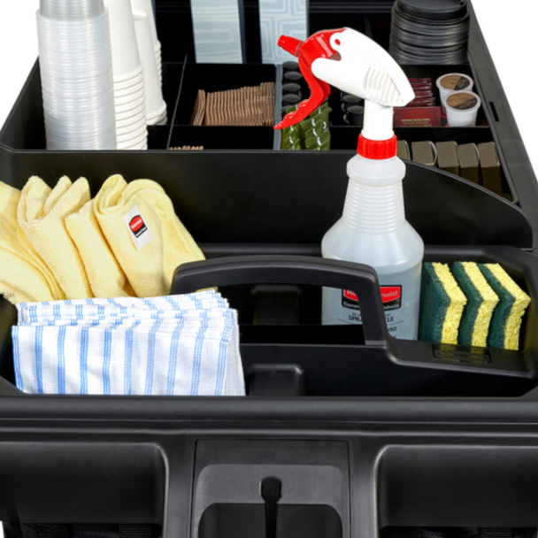 Close-up Rubbermaid Amenity Organiser Situated on Cart next to Carry Caddy