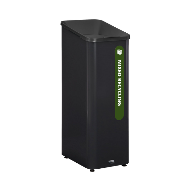 Rubbermaid Sustain Recycling Bin with Mixed Recycling Label Attached