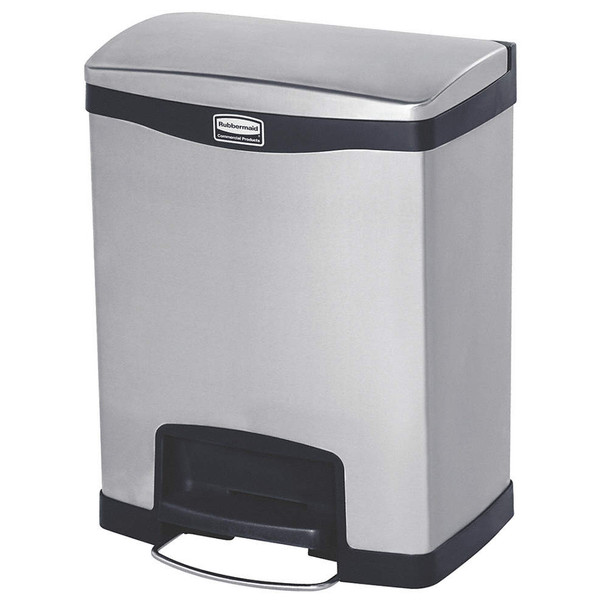 Rubbermaid Slim Jim Front Step Pedal Bin - 30 Ltr - Stainless Steel