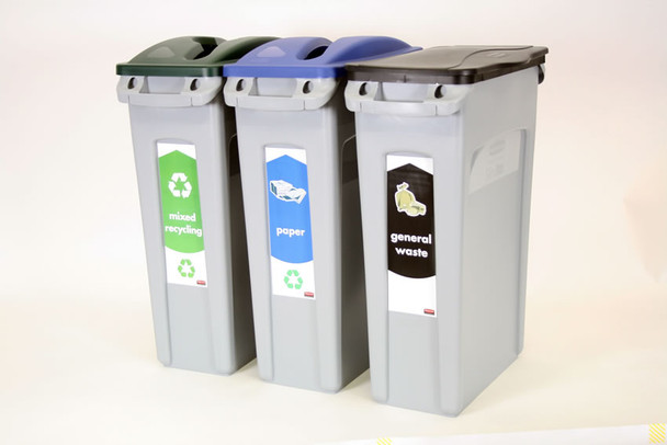 Rubbermaid Slim Jim 3-Stream Recycling Starter Pack - General Waste/Mixed Recycling/Paper