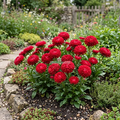 Aster Dwarf Milady Scarlet Seeds - Callistephus Chinensis