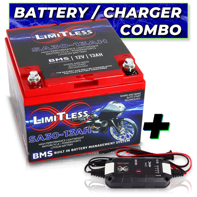 Shake Awake 30 Case 13Ah Smart Motorcycle battery With 3.5A Battery Maintainer