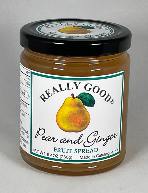 Really Good low sugar pear and ginger fruit spread in a 9.4 ounce jar