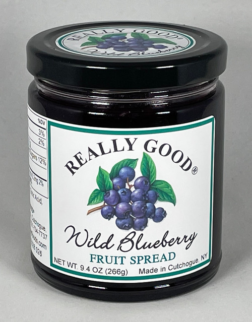 Really Good low sugar wild blueberry fruit spread in a 9.4 ounce jar