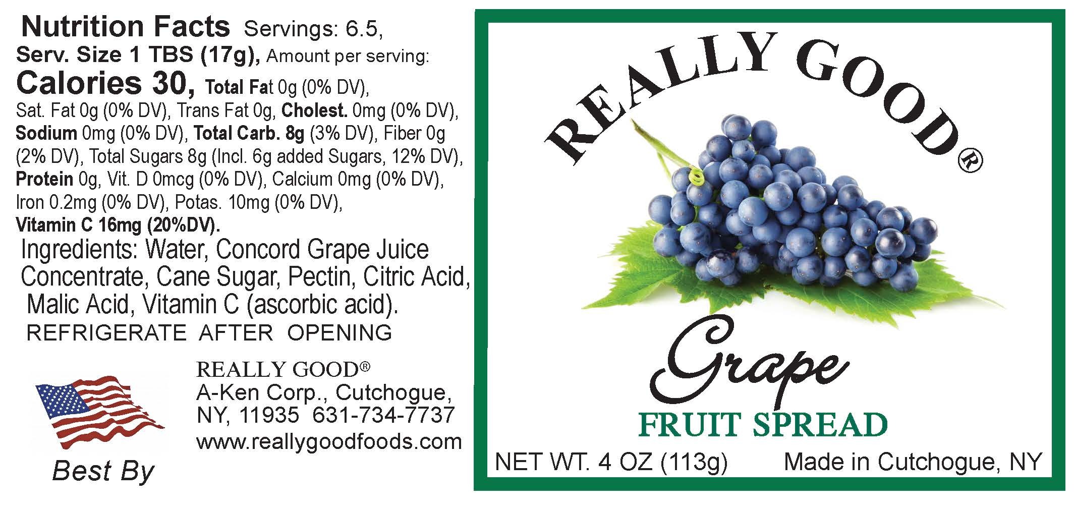 Really Good low sugar Grape fruit spread 4 oz jar label
