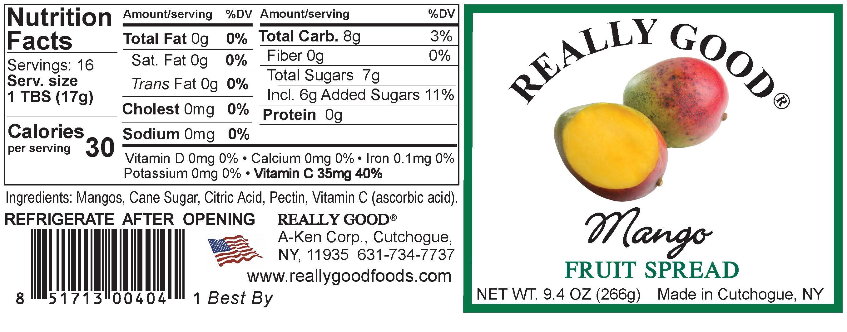 Really Good Mango fruit spread label