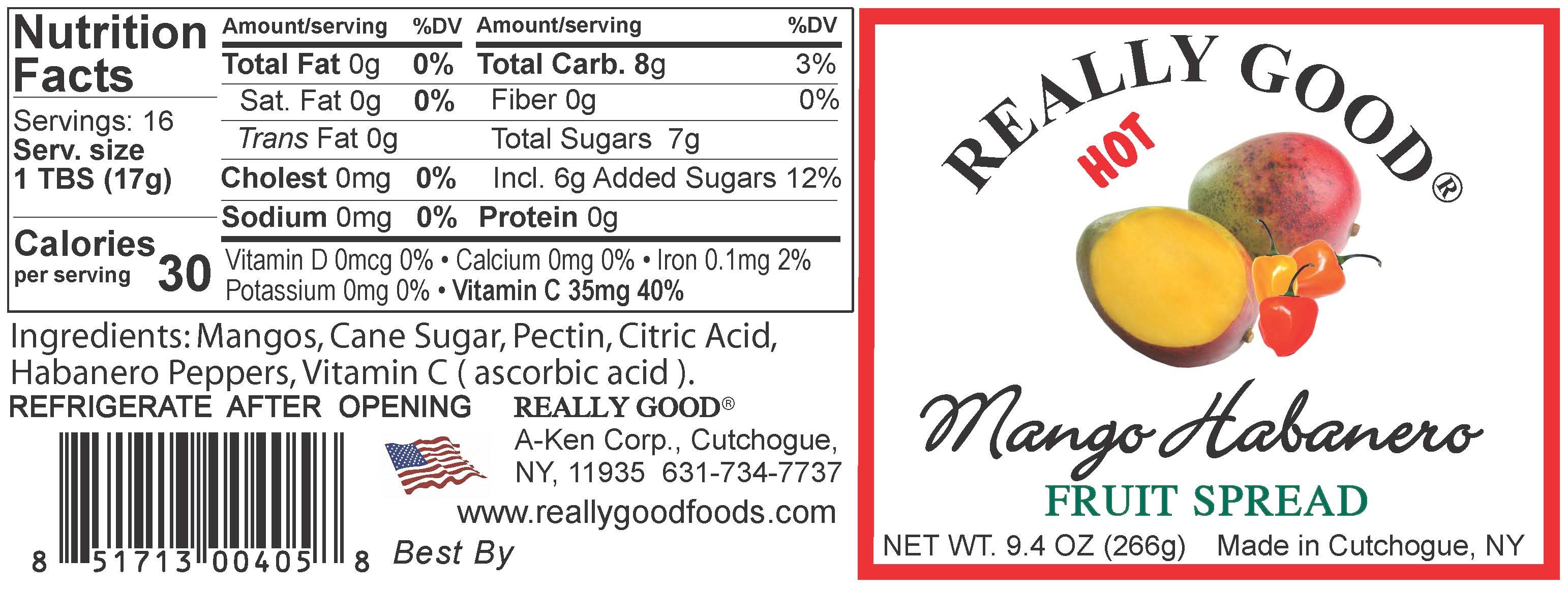 Really Good Mango Habanero fruit spread label