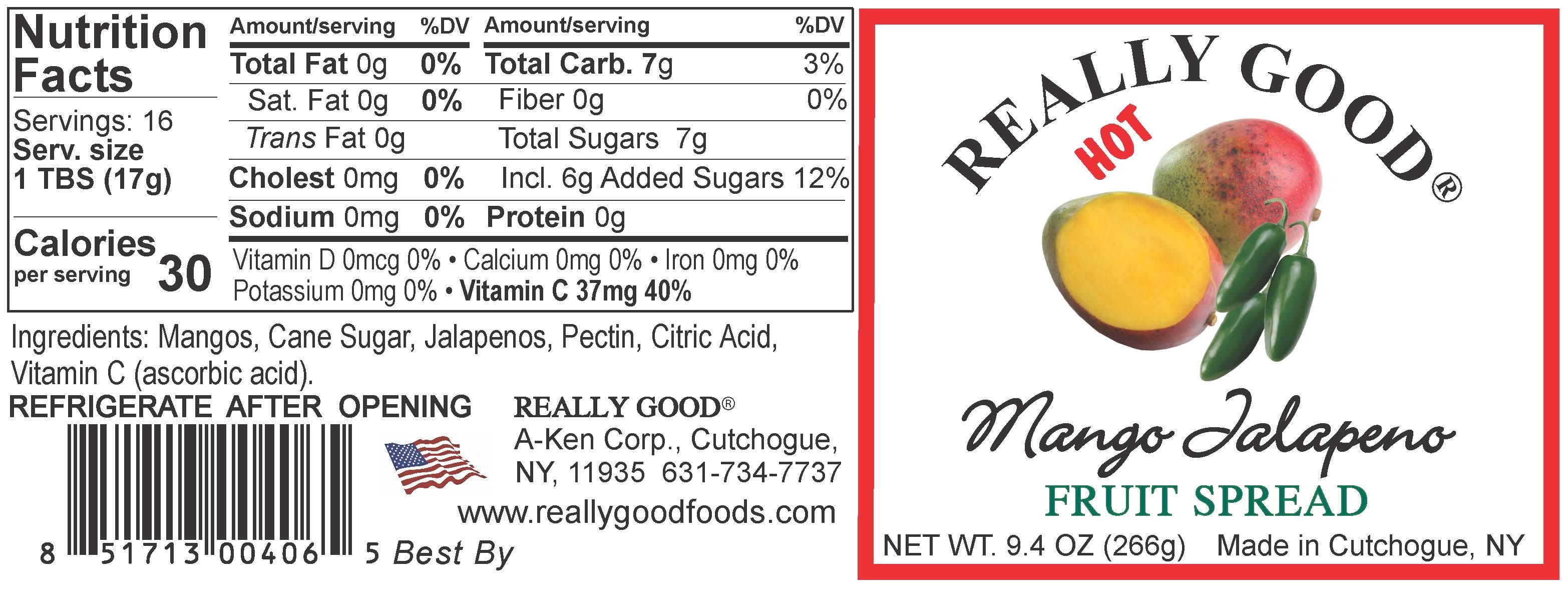 Really Good Mango Jalapeno fruit spread label