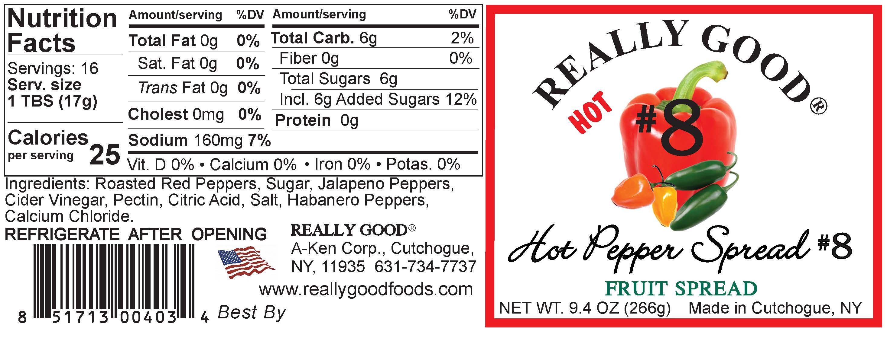 Really Good #8 Hot Pepper Spread label