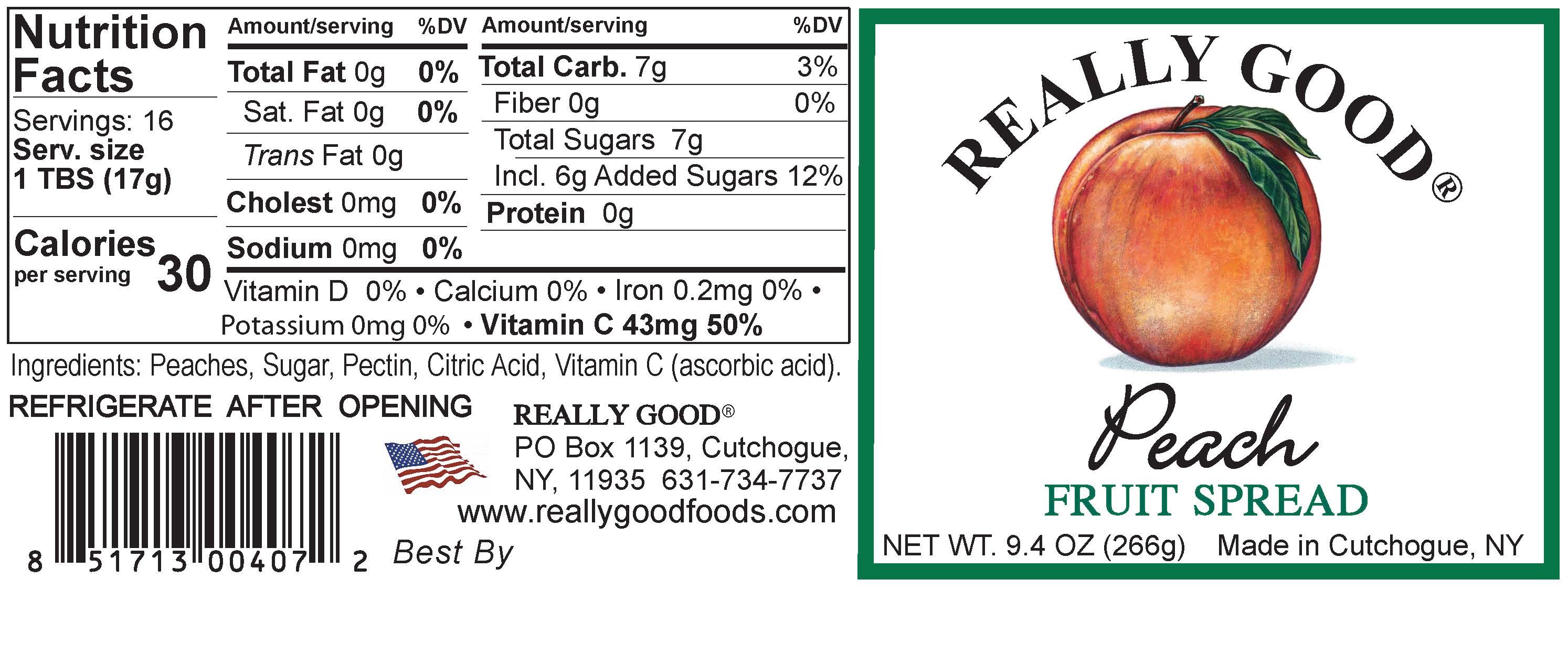 Really Good Peach fruit spread label