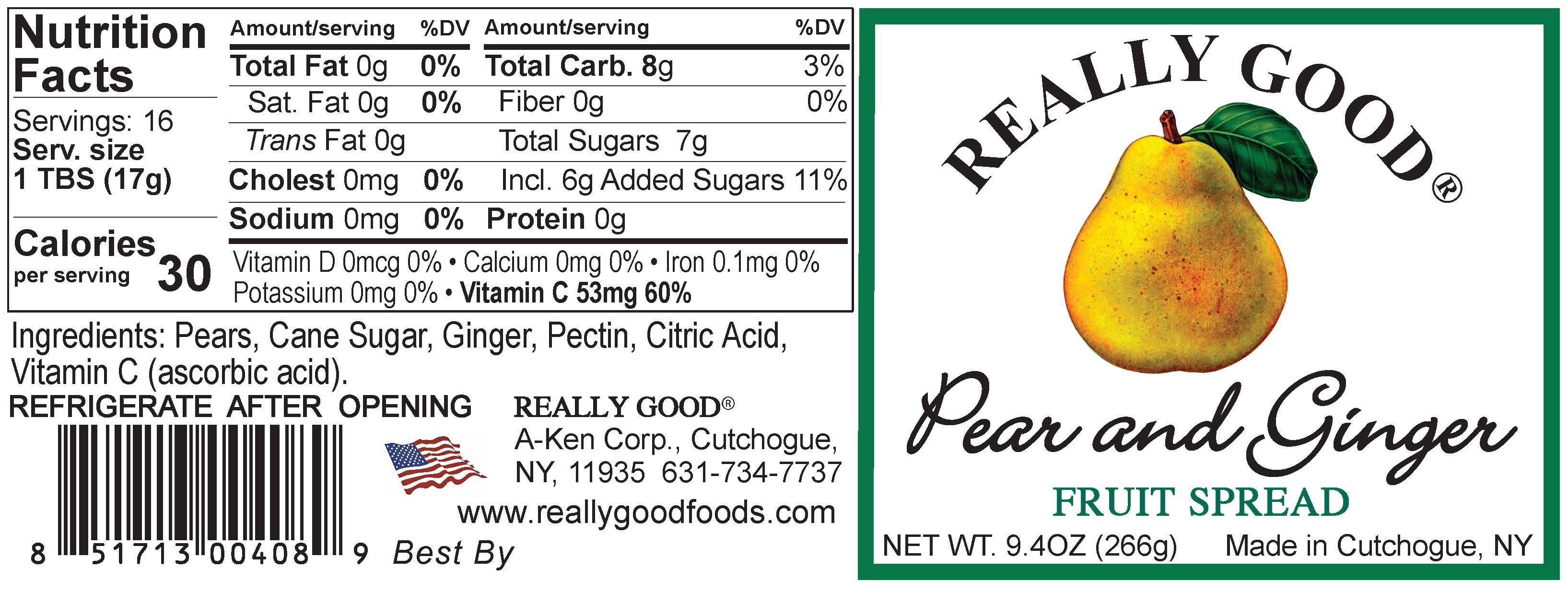 Really Good Pear and Ginger fruit spread label