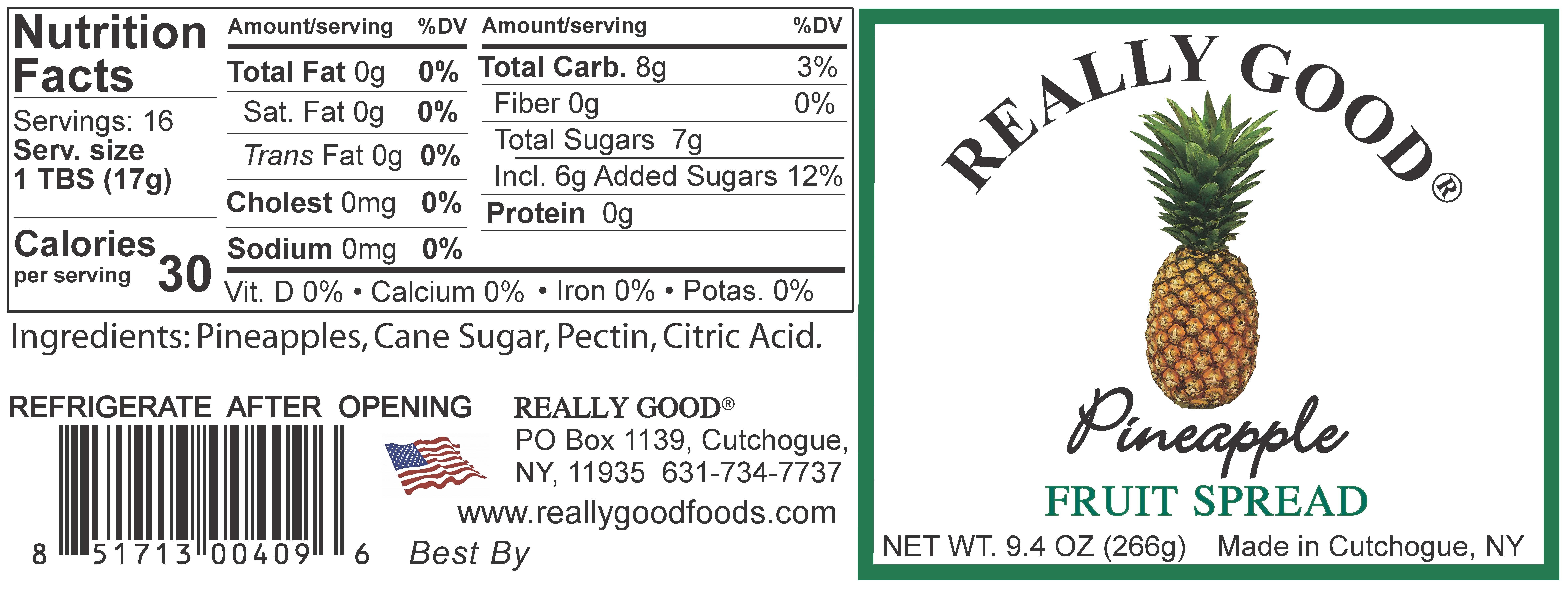 Really Good Pineapple fruit spread label