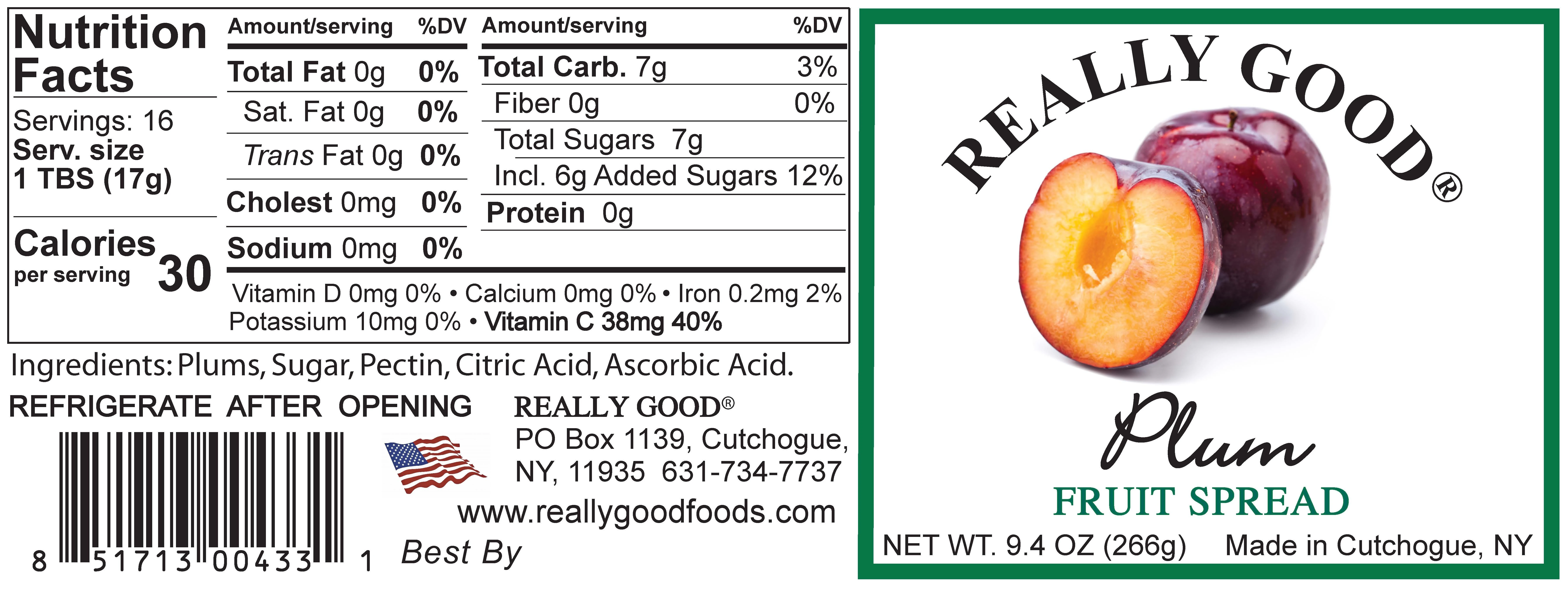 Really Good Plum fruit spread label