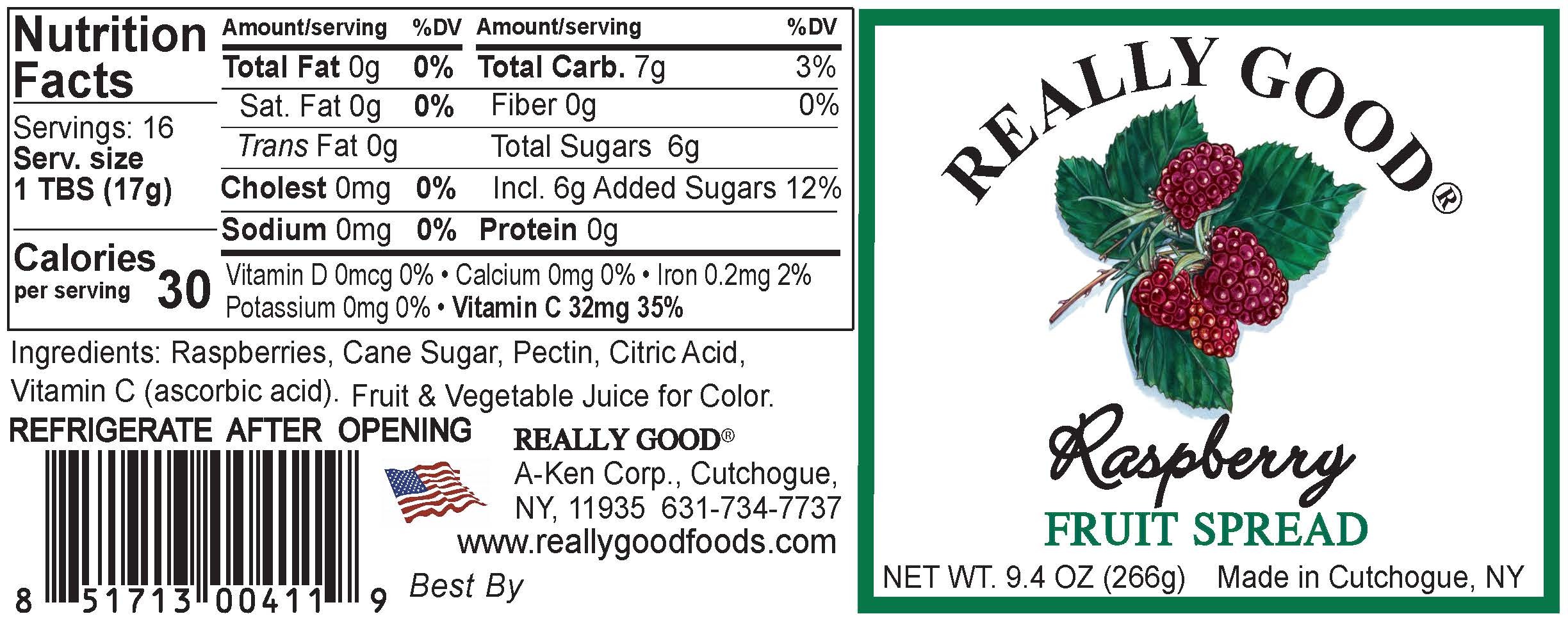 Really Good Raspberry fruit spread label