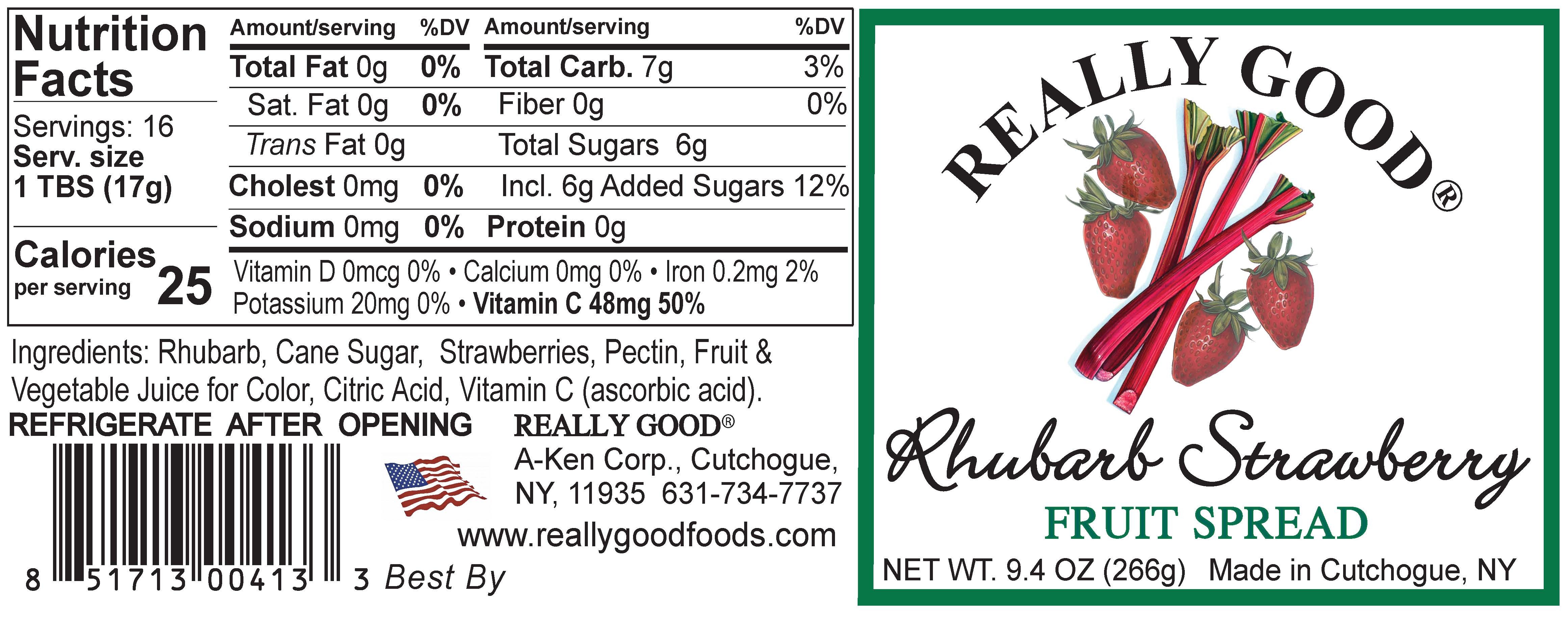 Really Good Rhubarb Strawberry fruit spread label