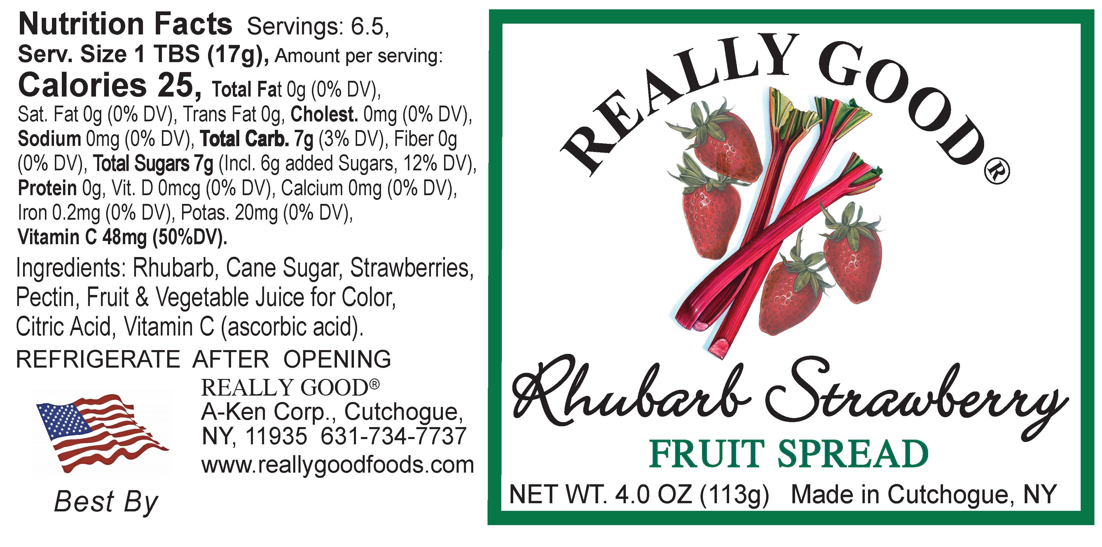 Really Good low sugar rhubarb strawberry fruit spread label