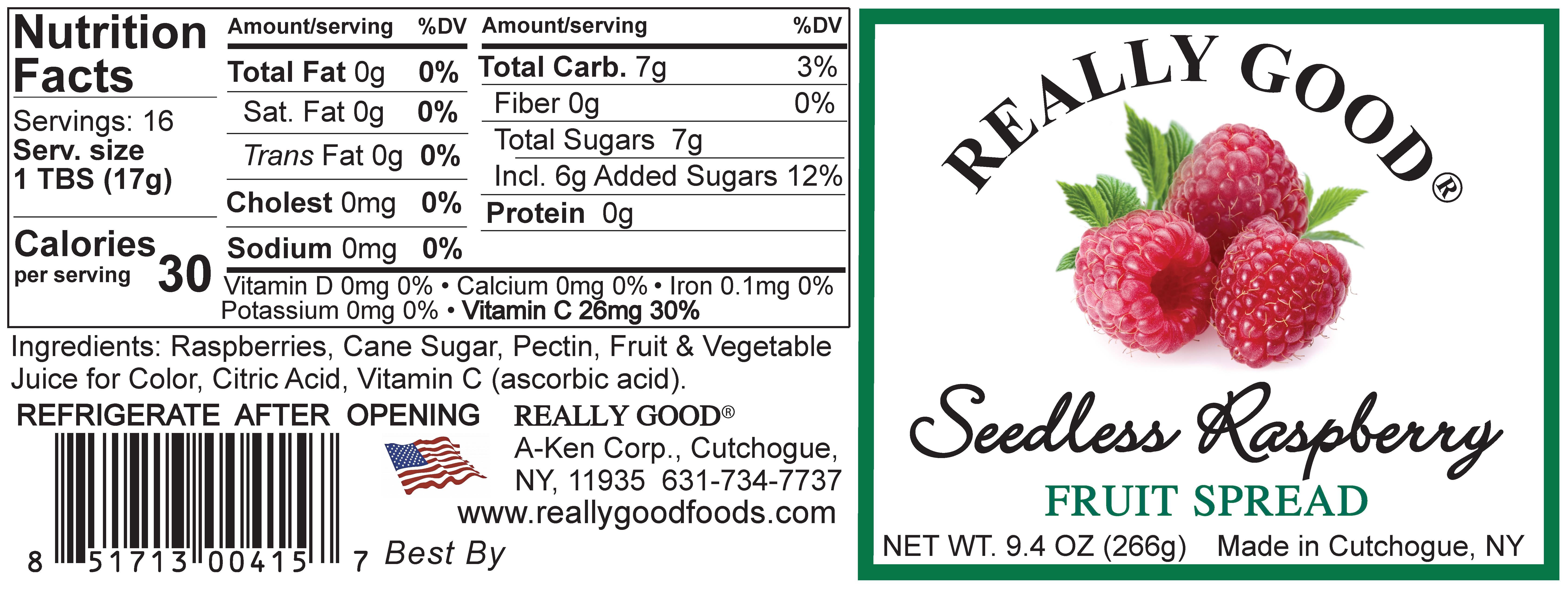 Really Good Seedless Raspberry fruit spread label