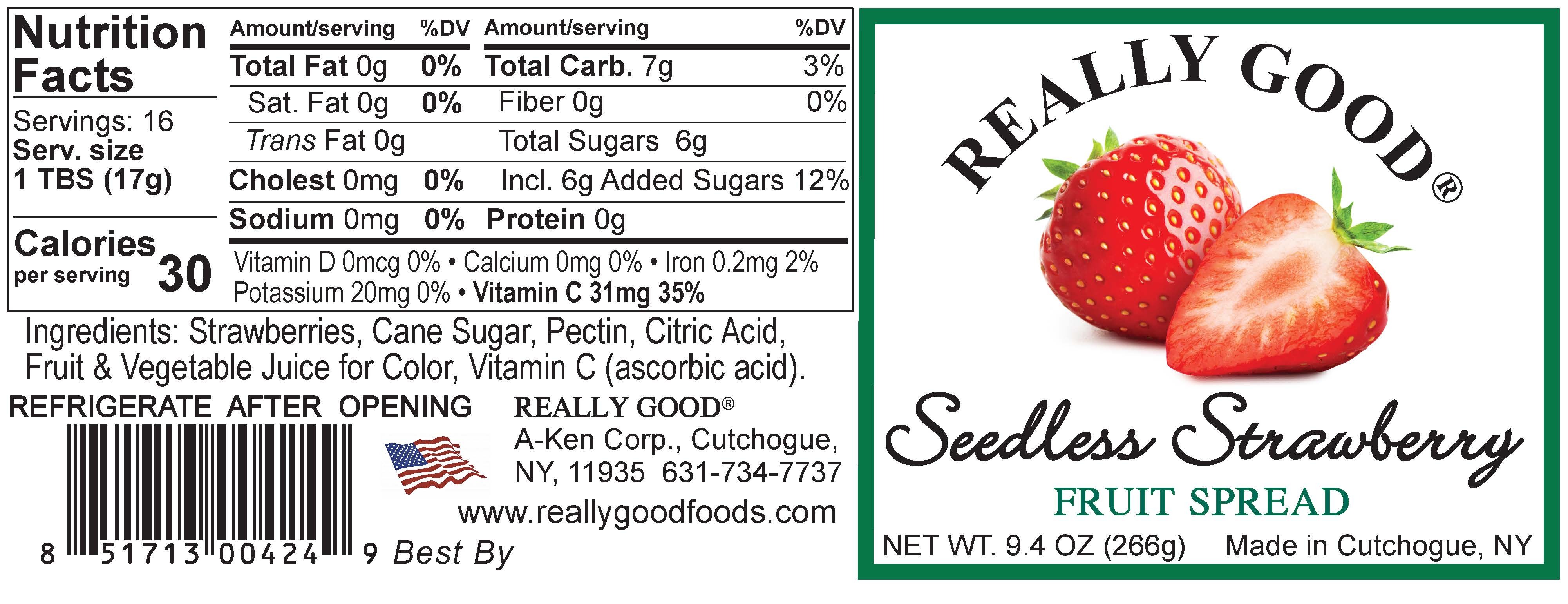 Really Good seedless strawberry fruit spread label