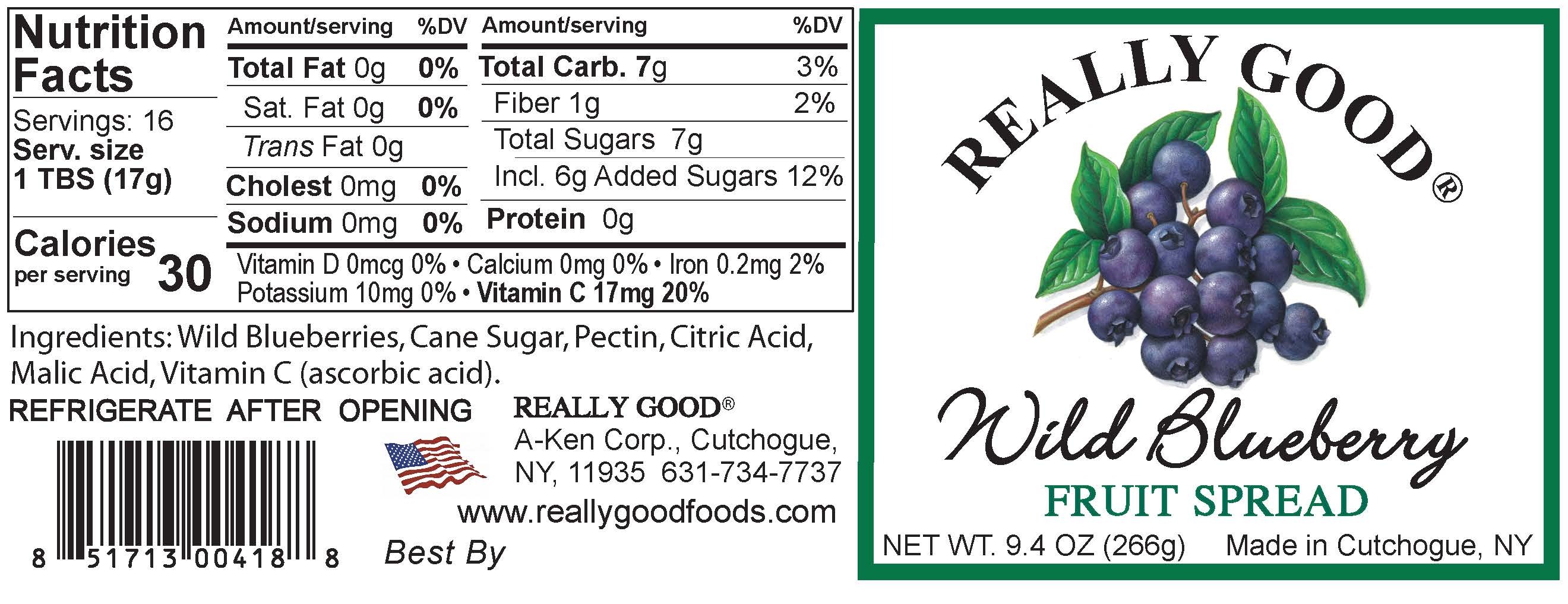 Really Good Wild Blueberry fruit spread label