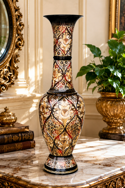 Hand‑Carved Brass Decorative Vase