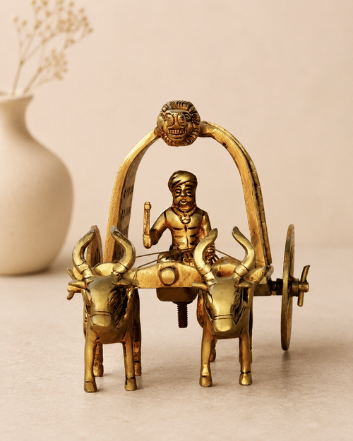 Handcrafted Brass Two‑Cow Buggy