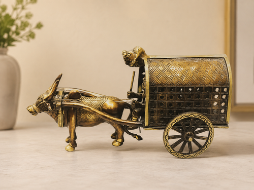 Handcrafted Brass Single‑Cow Buggy