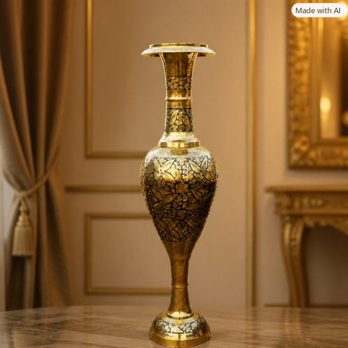 Luxury Handcrafted Black & Gold Engraved Vase