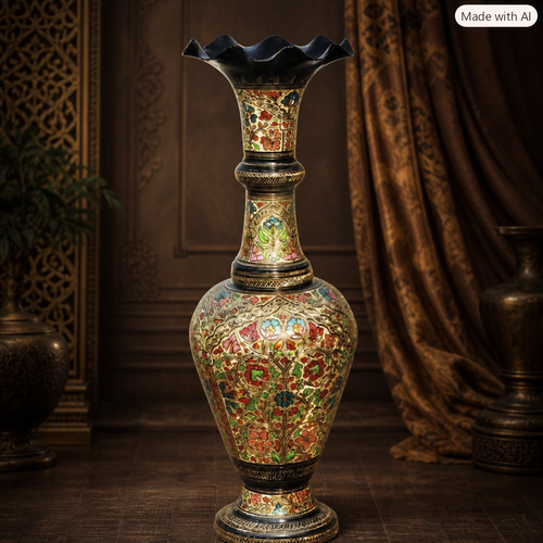 Artisanal Multicolor Floral Engraved Floor Vase