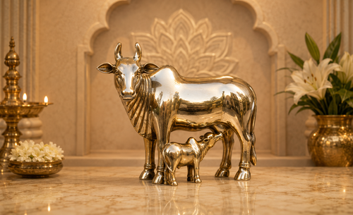 Minimalist Cow Calf Brass Figurine