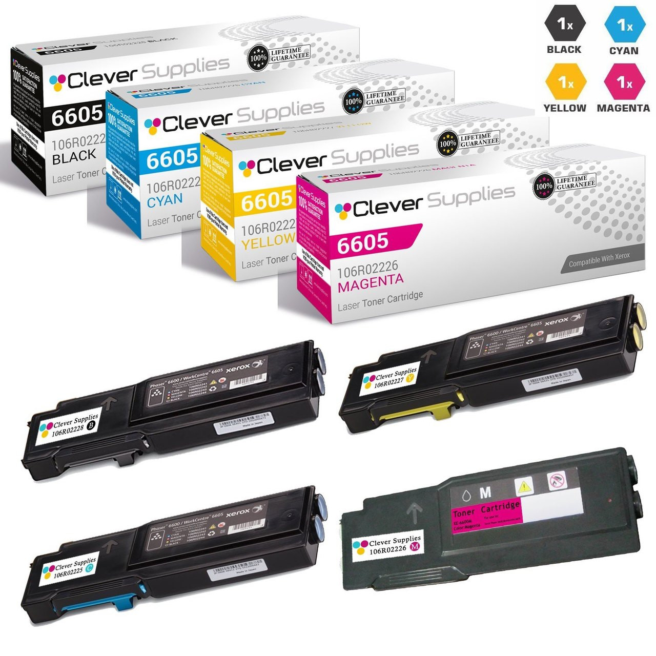 Aseker Compatibele tonercartridge voor Xerox Phaser 6600 6600n 6600dn 6600ydn WorkCentre 6605 6605n 6605dn printer, 8000 & 6000 pagina's 106R02232 106R02229 106R02230 106R02231 (BK/C/M/Y