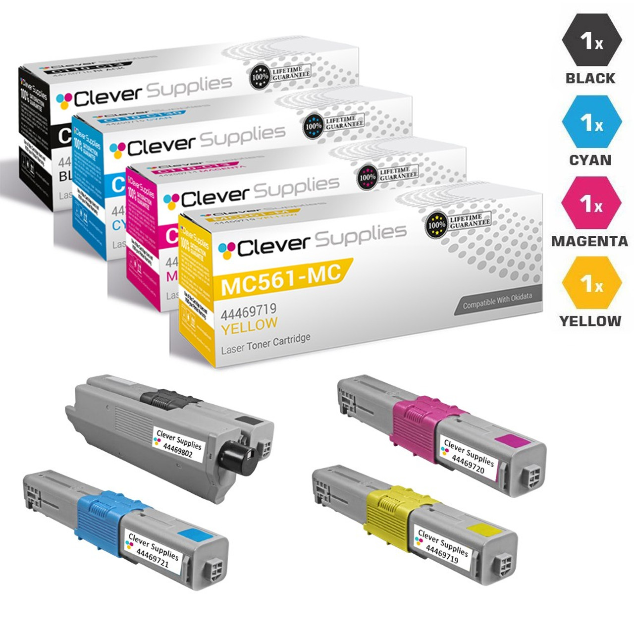 Compatible Okidata C530DN Toner Cartridge 4 Color Set (44469802, 44469721,  44469720, 44469719) - Clever Supplies Ink & Toner Cartridge