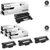 Compatible Brother TN720-DR720 3 Pack Laser Toner and 1 Drum Unit Cartridge Set