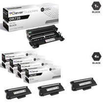 Compatible Brother TN720-DR720 4 Pack Laser Toner and 1 Drum Unit Cartridge Set