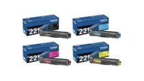 Brother TN221BK TN221C TN221M TN221Y Black Cyan Magenta Yellow Genuine OEM Toner Cartridge 4 Color Set - Black: 2,500 pages, Color: 1,400 pages each