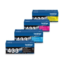 Brother TN433BK TN433C TN433M TN433Y Black Cyan Magenta Yellow Genuine OEM Toner Cartridge 4 Color Set - Black: 4,500 pages, Color: 4,000 pages each