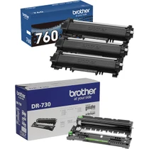 Brother Genuine TN760 High Yield Black Toner Cartridge and DR730 Drum OEM Bundle - 3 Toners + 1 Drum (3,000 Pages Each Toner, 12,000-Page Drum)
