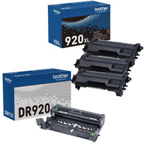 Brother Genuine TN920XL High Yield Black Toner Cartridge and DR920 Drum OEM Bundle - 3 Toners + 1 Drum (6,000 Pages Each Toner, 45,000-Page Drum)