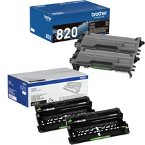 Brother Genuine TN820 Black Toner Cartridge and DR820 Drum OEM Bundle - 2 Toners + 2 Drum (3,000 Pages Each Toner, 30,000-Page Drum)